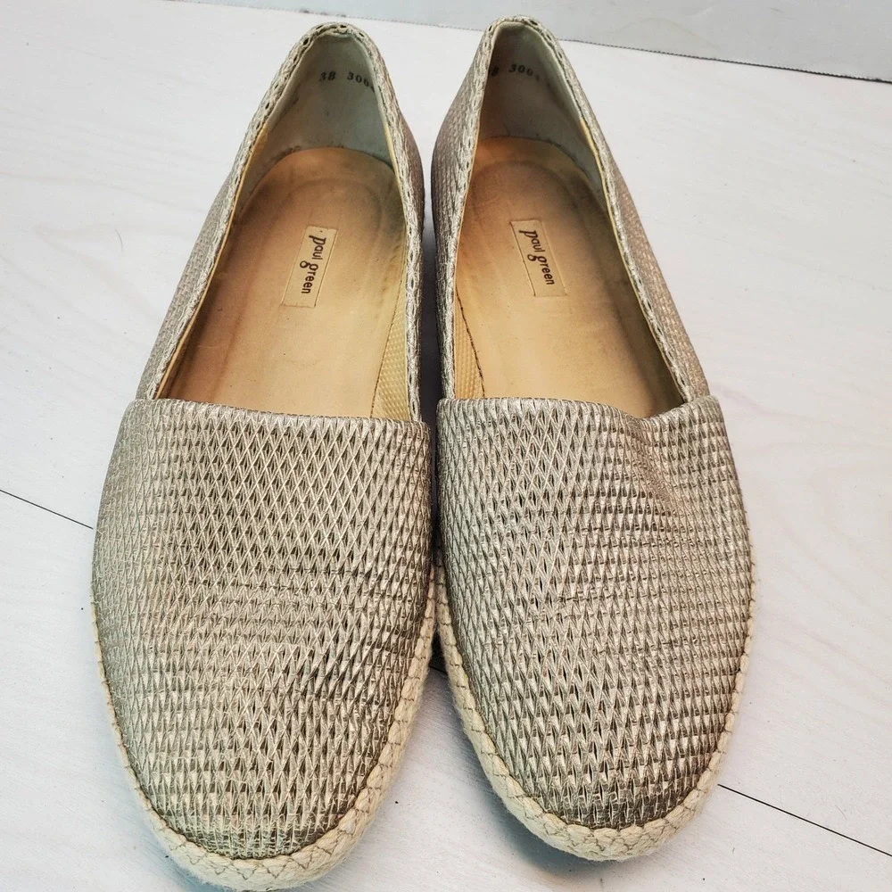 Paul Green Woven Leather Espadrille Flats Made in‎ Austria 6.5 Resort-Ready